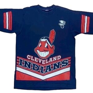 Vtg 1995 MLB Cleveland Indians All Over Print Salem Made in USA T-Shirt (M)